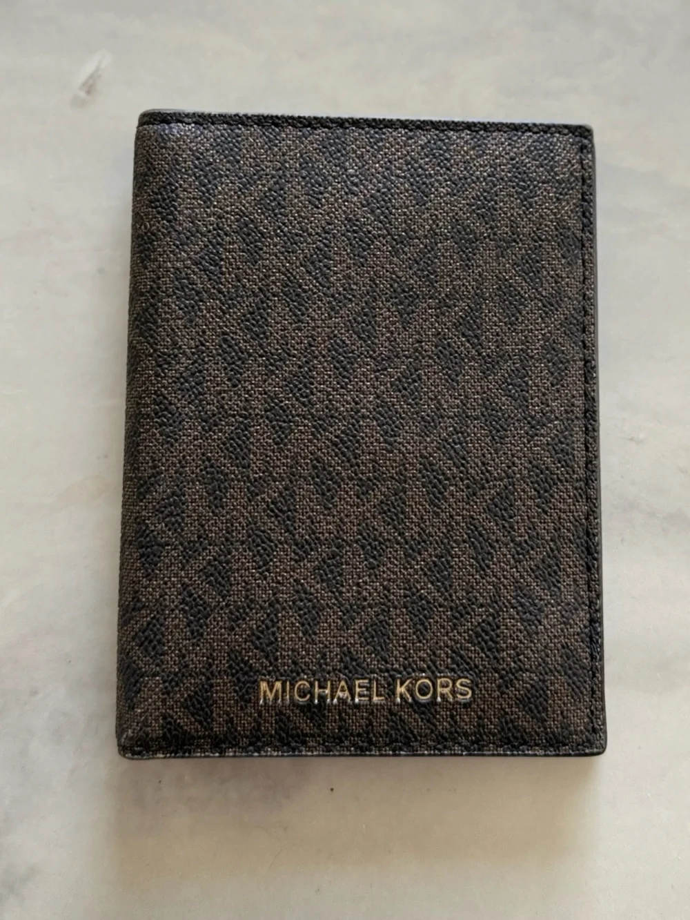 Michael Kors Brown Monogram Card & Passport Holder with Gold Logo
